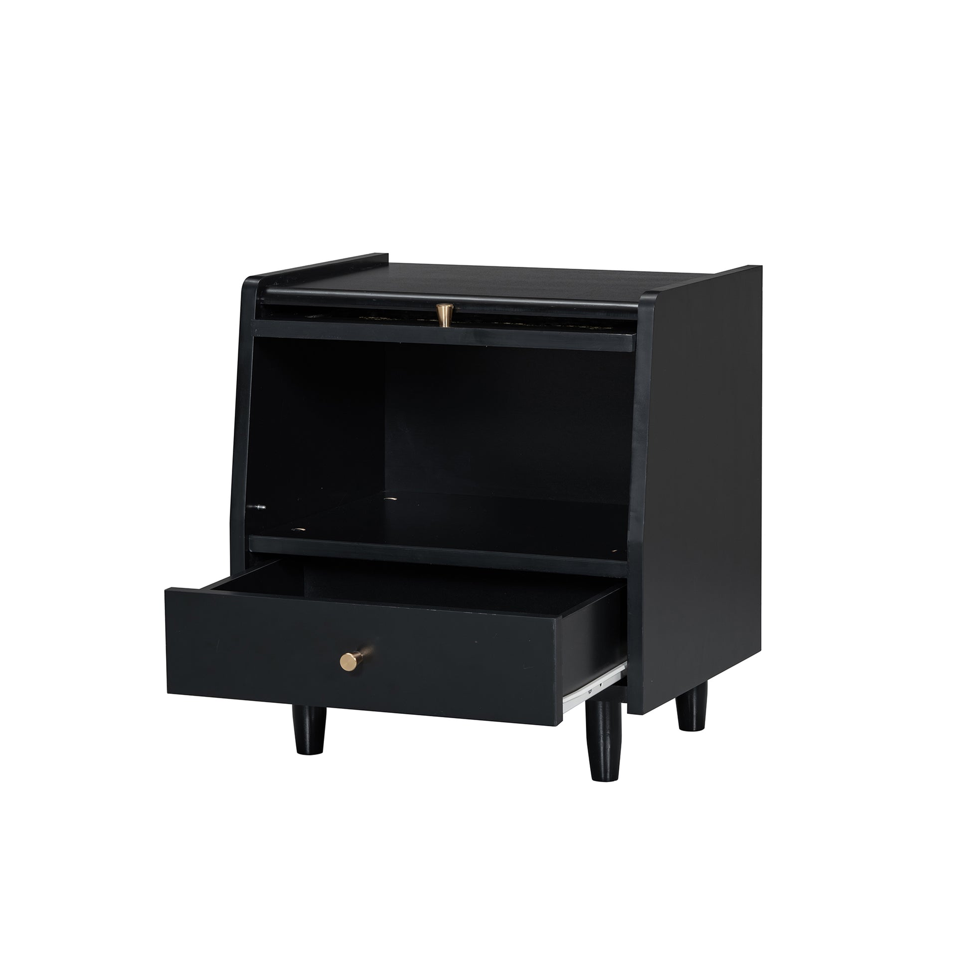 3 Pieces Bedroom Set With Full Size Wooden Bed Frame, 1 Vintage Nightstand And 1 Makeup Vanity Set With Stool,Black Full Black 3 Piece Set Wood