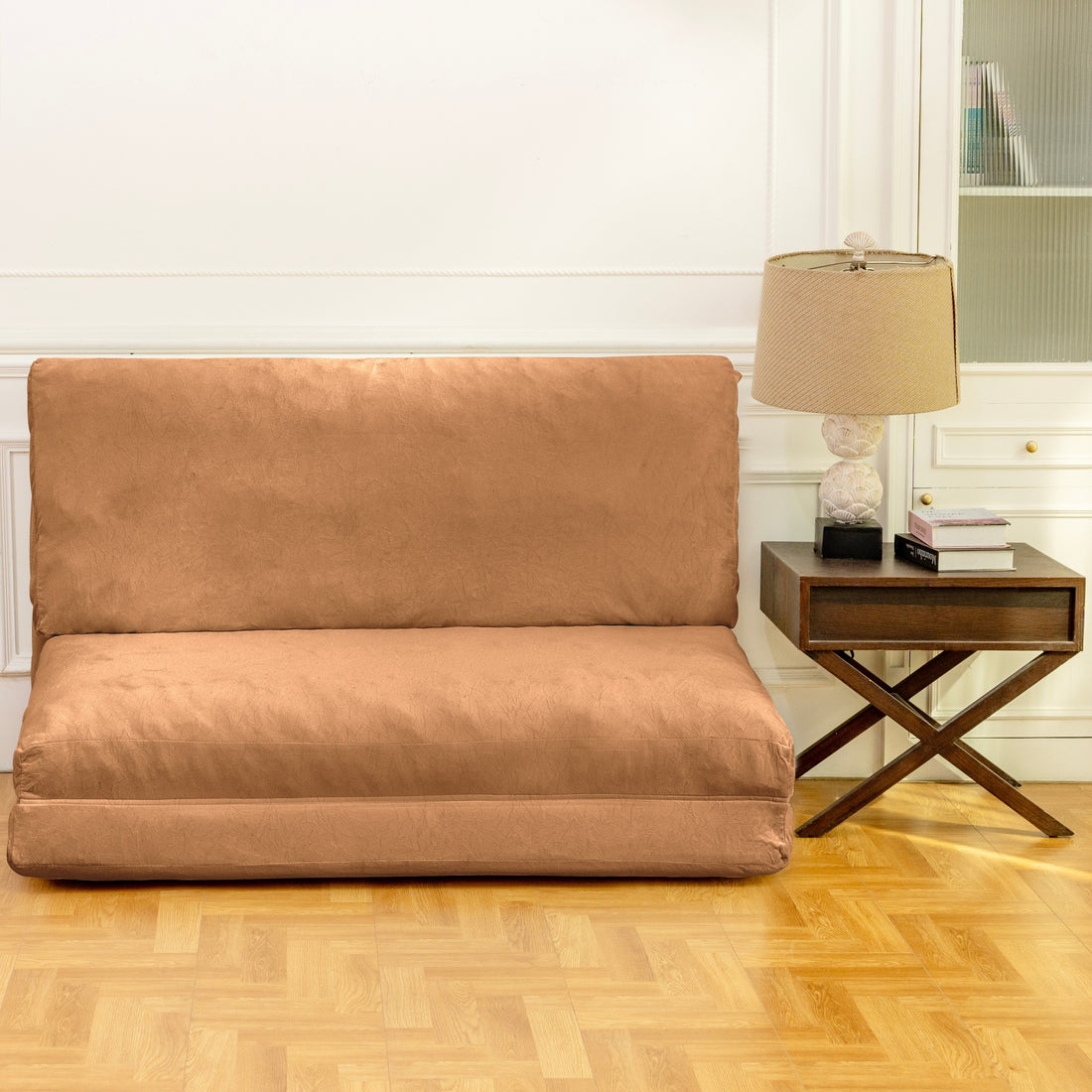 Large Folding Matress Sofa Bean Bag Bed, Foam Filling Folding Matress Sofa, Includes Removable And Machine Washable Cover, Soft Premium Faux Fur Brown Soft Casual,Modern Foam Velvet