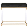 Black High Gloss And Gold Console Table With 2 Drawers Black Gold Primary Living Space Modern Drawers Rectangular Wood Metal