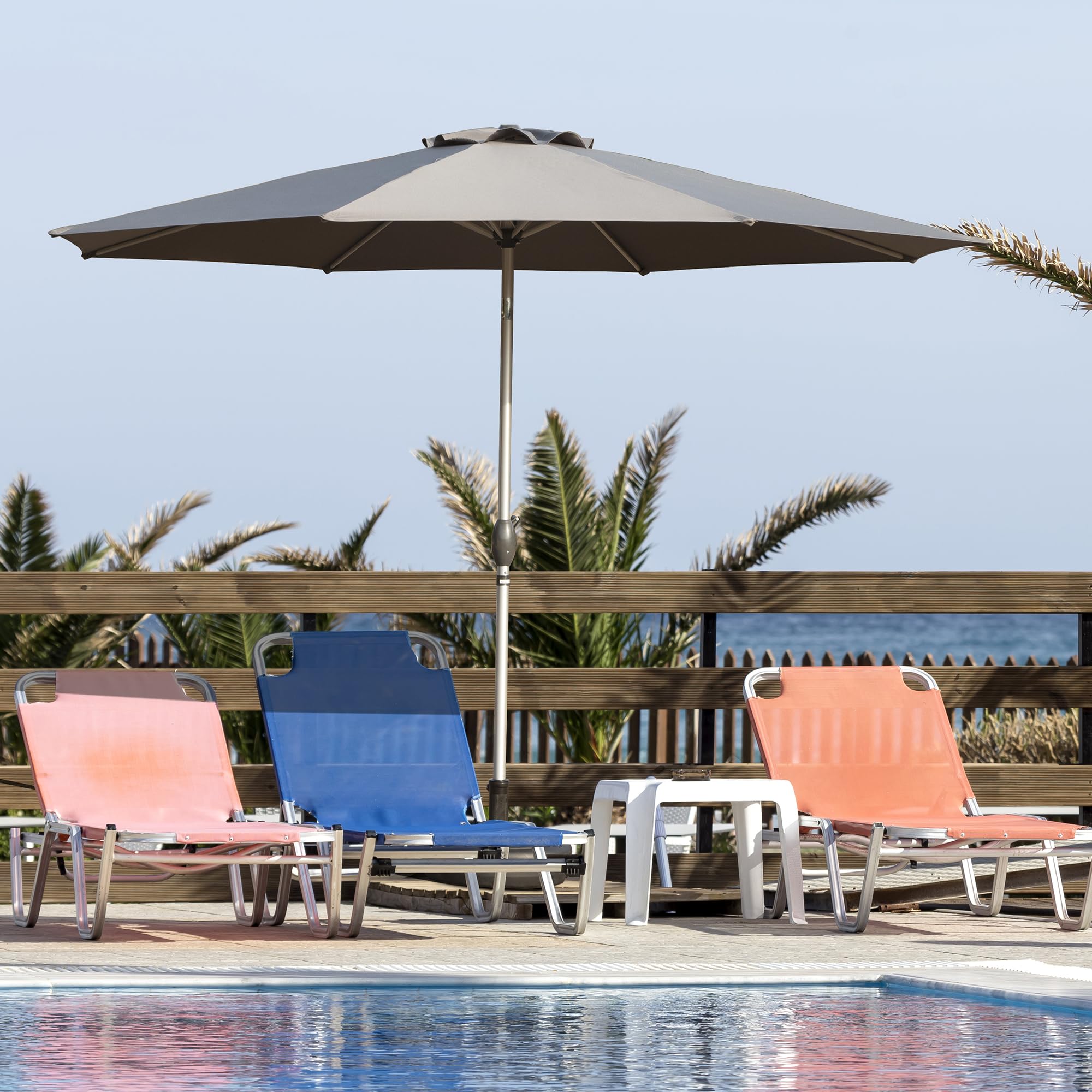 9Ft Patio Umbrella, Outdoor Table Umbrella With Push Button Tilt And Crank, Uv Protection Waterproof Market Sun Umbrella With 8 Sturdy Ribs For Garden, Deck, Backyard, Pool Gray Gray Round Uv Resistant Umbrellas Aluminium