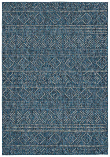 Modern, Transitional, Geometric, Southwestern, Textured High Low Cut & Loop 5'3" X 7'6" Rectangle Area Rug Blue Polypropylene