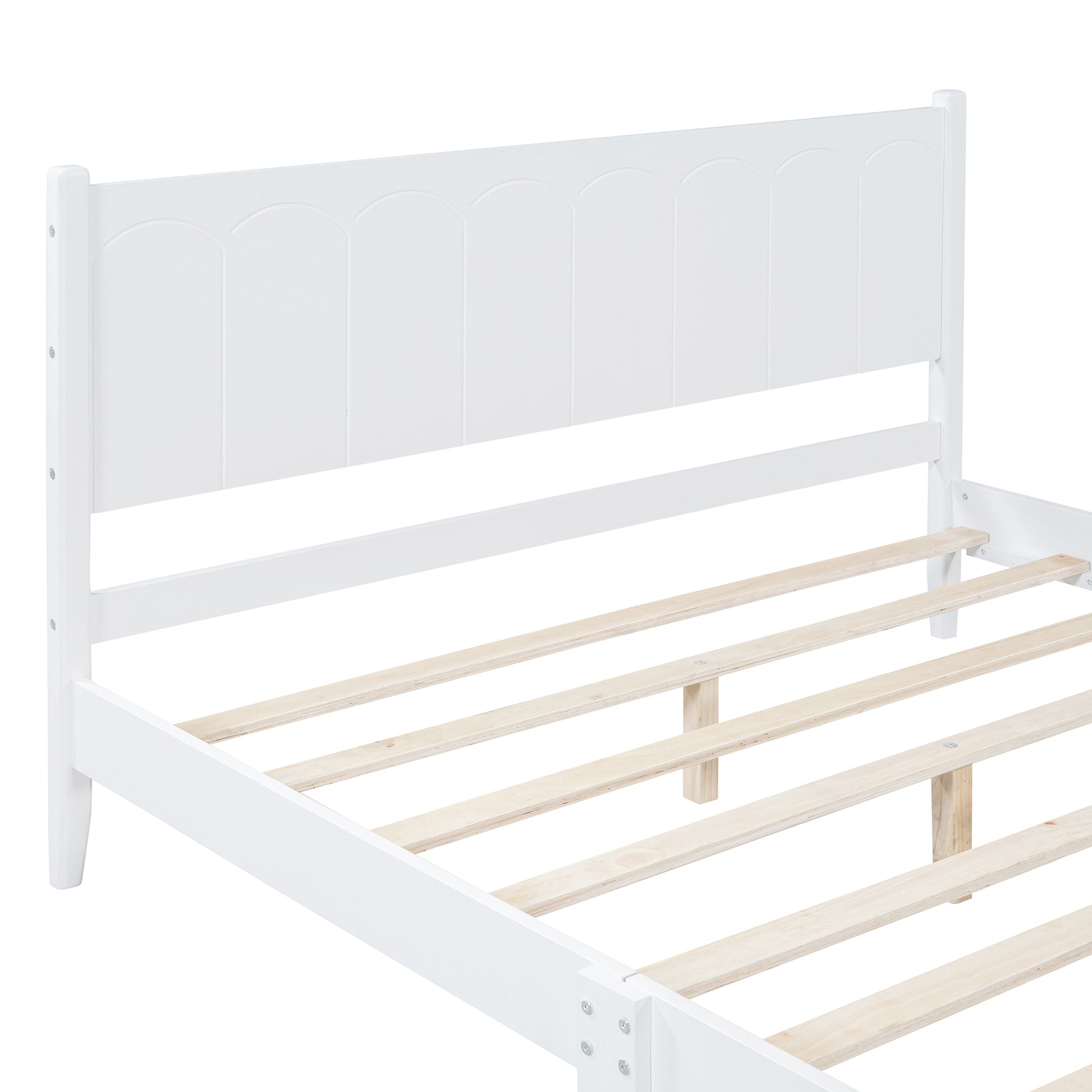 Queen Size Wood Platform Bed Frame, Retro Style Bed With Rectangular Headboard,No Need Box Spring,White Queen White Wood