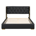 Queen Size Upholstered Platform Bed With Metal Strips, Black Queen Black Pu