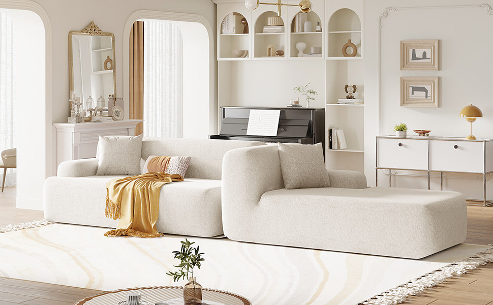 Modern Large L Shape Modular Sectional Sofa For Living Room, Bedroom, Salon, 2 Piece Free Combination, Simplified Style Old Sku:Wy000356Aaa Beige Polyester 3 Seat