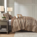 6 Piece Jacquard Quilt Set With Throw Pillows Brown Gold King Cal King King Brown Gold Cotton