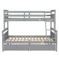 Twin Over Full Bunk Bed With Ladder, Two Storage Drawers, Safety Guardrail, Gray Box Spring Not Required Twin Gray Wood Bedroom Bunk Pine