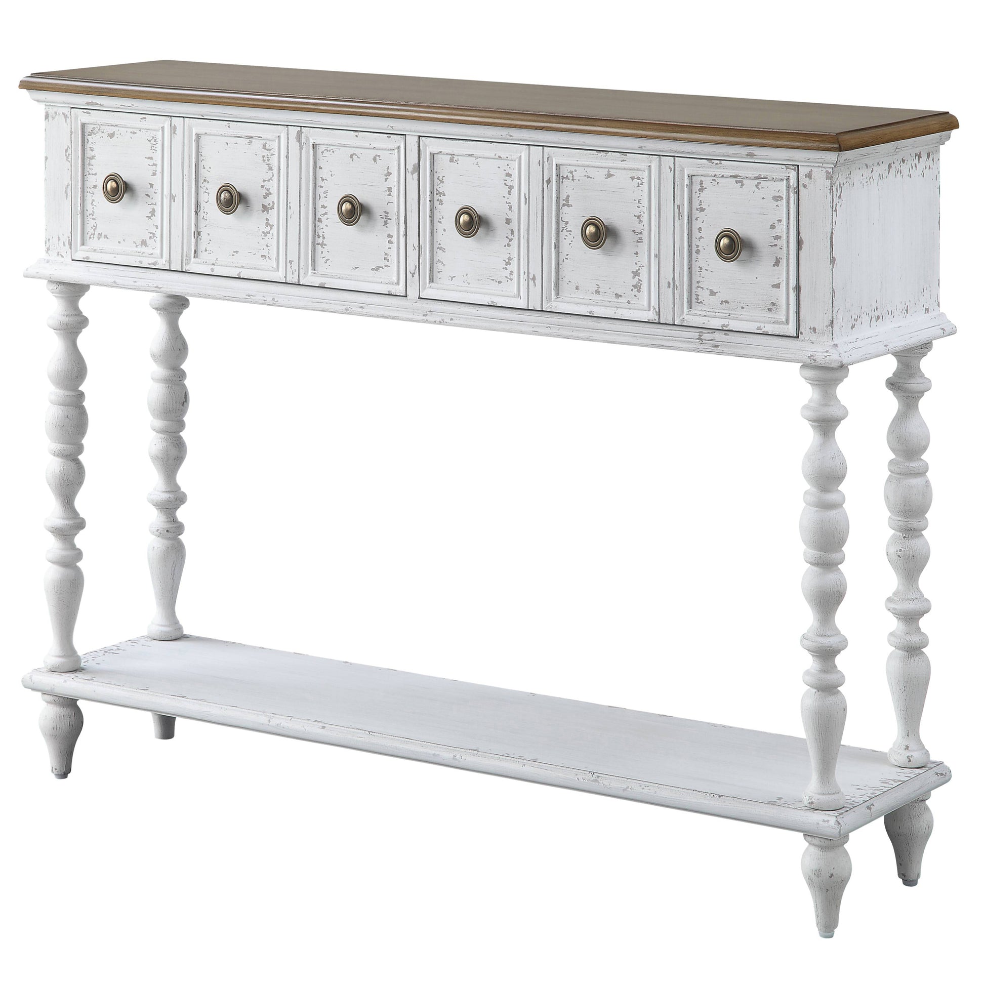 Dark Charcoal And Antique White Console Table White Primary Living Space Rubberwood Drawers Rectangular Wood