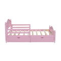 Full Size Wood Platform Bed With Guardrails On Both Sides And Two Storage Drawers ,Pink Full Pink Wood
