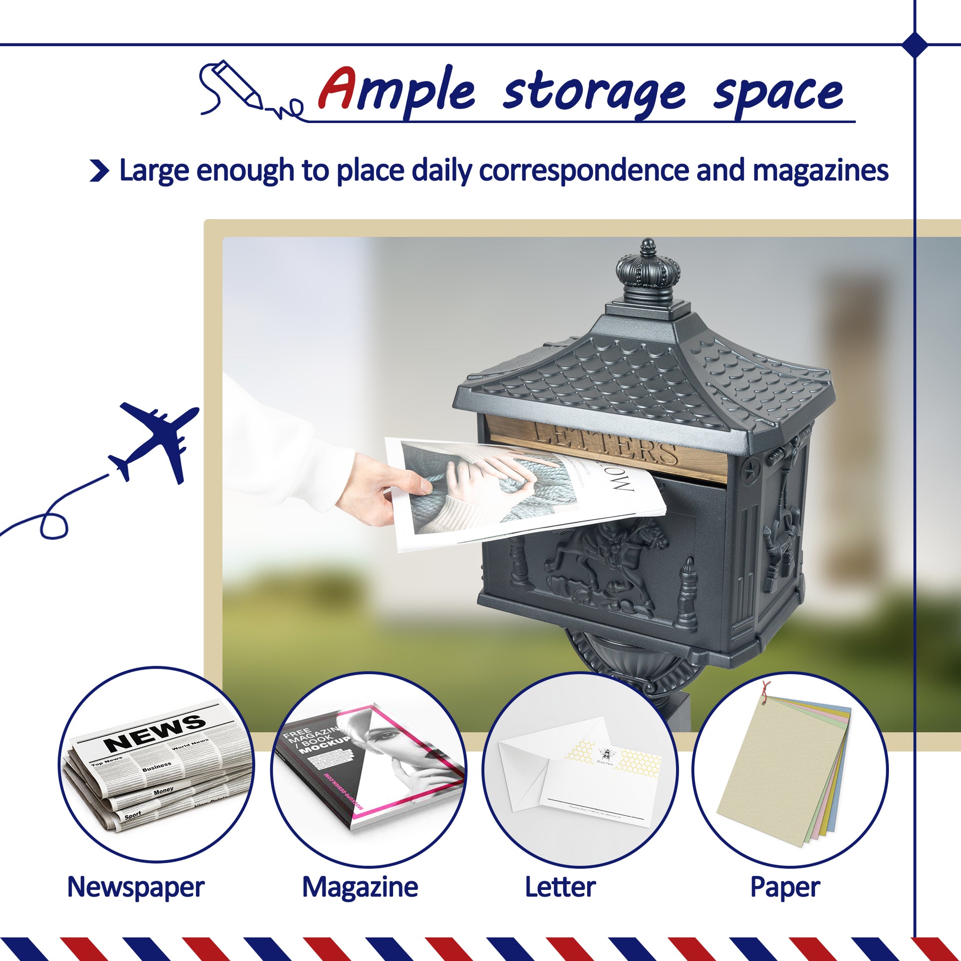 Mailbox Cast Aluminum Black Mail Box Postal Box Security Heavy Duty Black Aluminium