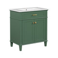 30 Inch Bathroom Vanity With Ceramic Basin, Soft Close Door And Adjustable Shelves Green Bathroom Solid Wood Mdf