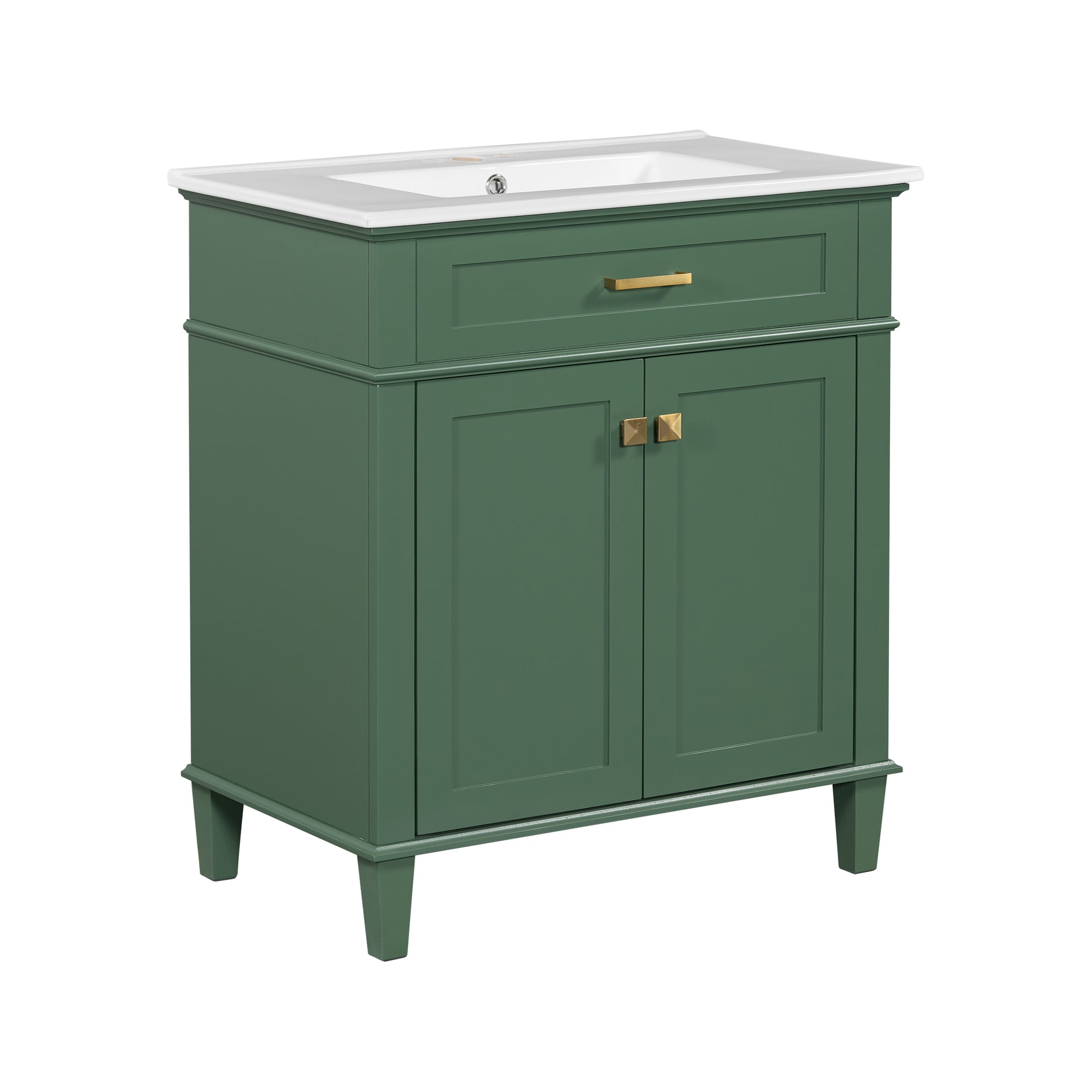 30 Inch Bathroom Vanity With Ceramic Basin, Soft Close Door And Adjustable Shelves Green Bathroom Solid Wood Mdf