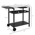 Outsunny Outdoor Bar Cart With Stainless Steel Tabletop, Kitchen Island With Wheels, 2 Tiers & Seasoning Shelf, Patio Serving Cart With Hooks, Towel & Garbage Bag Holder, Plates & Spice Jars, Black Black Steel