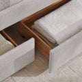 Queen Size Daybed With Two Drawers Trundle Upholstered Sofa Bed, With Vertical Stripes, Linen Fabric, Beige 86.5