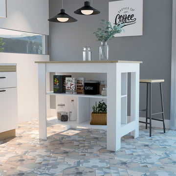 Cala Kitchen Island, Four Legs, Three Shelves White Light Oak Multicolor Dining Room Rectangular Stationary Kitchen Islands Particle Board Particle Board Medium 40 55In
