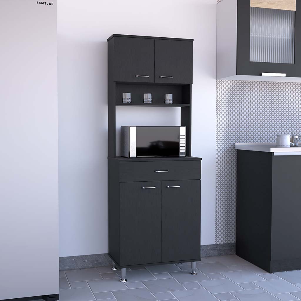 Della 60 Kitchen Pantry With Countertop, Closed & Open Storage Black Black Kitchen Modern Particle Board Particle Board