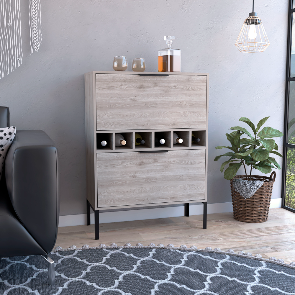 Depot E Shop Staten Bar Cabinet, Two Door Flexible Cabinets, Light Gray Gray Particle Board Particle Board