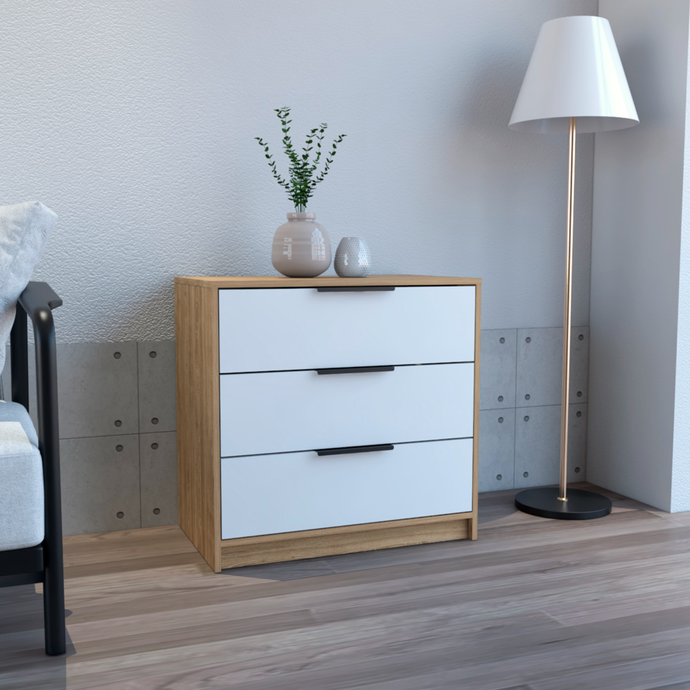 Dresser 27"H, 3 Drawers Dresser, Superior Top, White Light Oak Multicolor Particle Board Particle Board