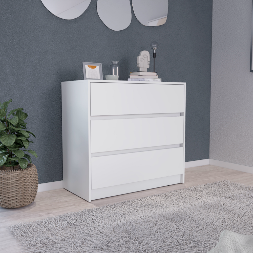 Austin Three Drawer Dresser, Pull Out Mechanism White White Bedroom Modern Particle Board Particle Board