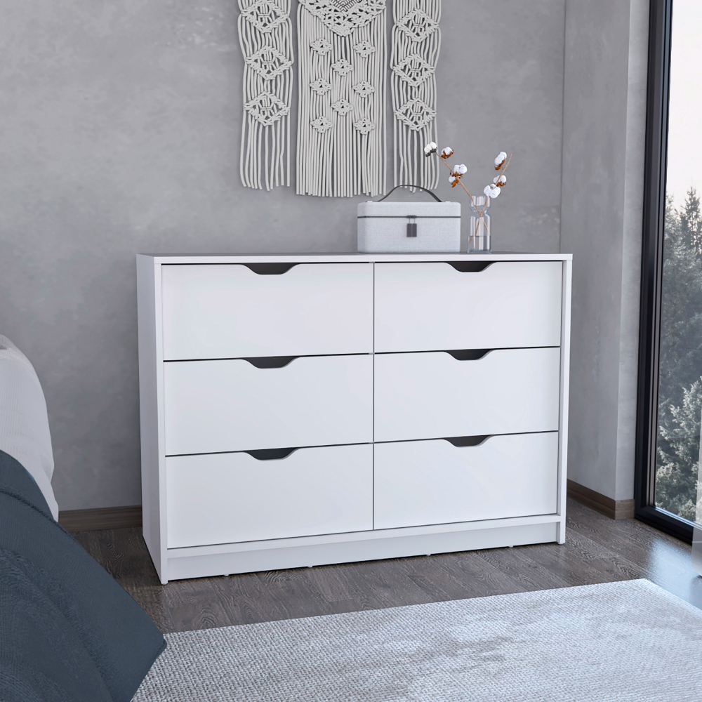 Basilea 4 Drawers Dresser, 2 Cabinets White White Bedroom Modern Particle Board Particle Board