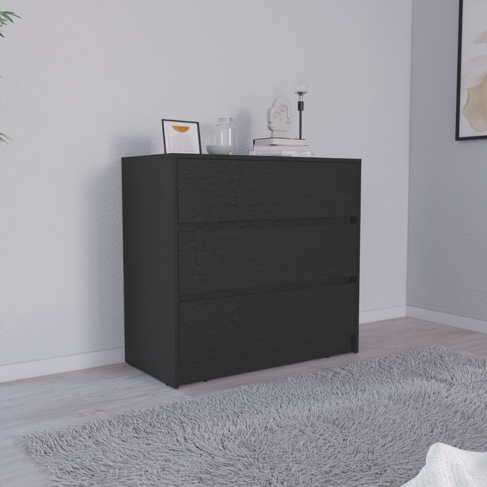 Austin Three Drawer Dresser, Pull Out Mechanism Black Black Bedroom Modern Particle Board Particle Board