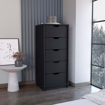 Dresser 42"H, 5 Drawersslim Storage Chest Of Drawers, Black Black Particle Board Particle Board