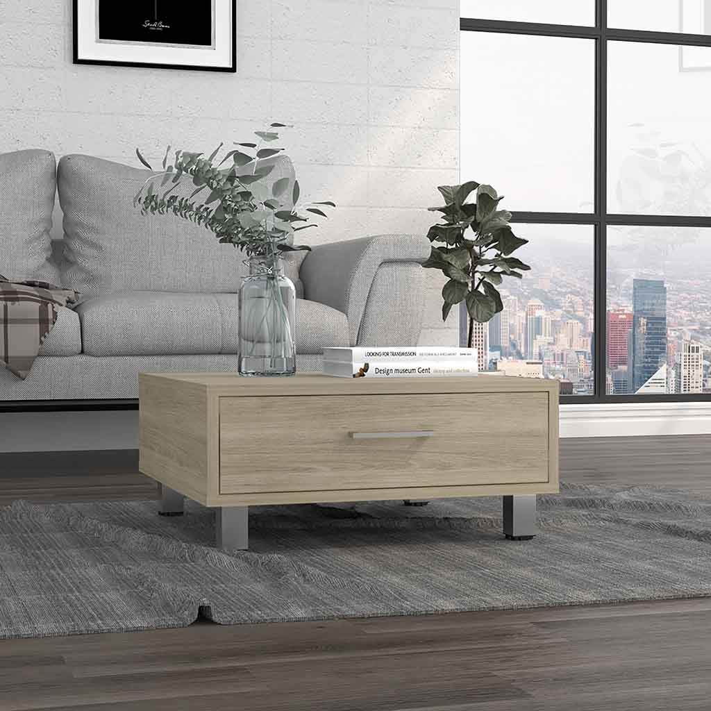 Coffee Table, Four Legs, One Drawerlight Pine Beige Particle Board Particle Board