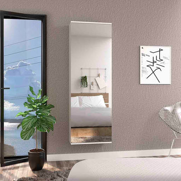 Wall Shoe Rack 54" H, One Mirror, One Door, Five Internal Storage Shelves, Approximate Capacity For Ten Shoes, White White Particle Board Particle Board