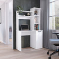 Muncy Computer Desk With Large Work Surface, Hutch Storage And Single Door Cabinet With 3 Tier Shelves, White White Particle Board Particle Board