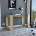 Writing Desk With Large Workstation And Sturdy Legs, Light Oak Beige Particle Board Particle Board