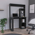 Ethel Writing Computer Desk With Storage Shelves And Hutch, Black Black Particle Board Particle Board