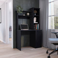 Muncy Computer Desk With Large Work Surface, Hutch Storage And Single Door Cabinet With 3 Tier Shelves, Black Black Particle Board Particle Board