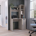 Computer Desk With Large Work Surface, Hutch Storage And Single Door Cabinet With 3 Tier Shelves, Light Gray Gray Particle Board Particle Board