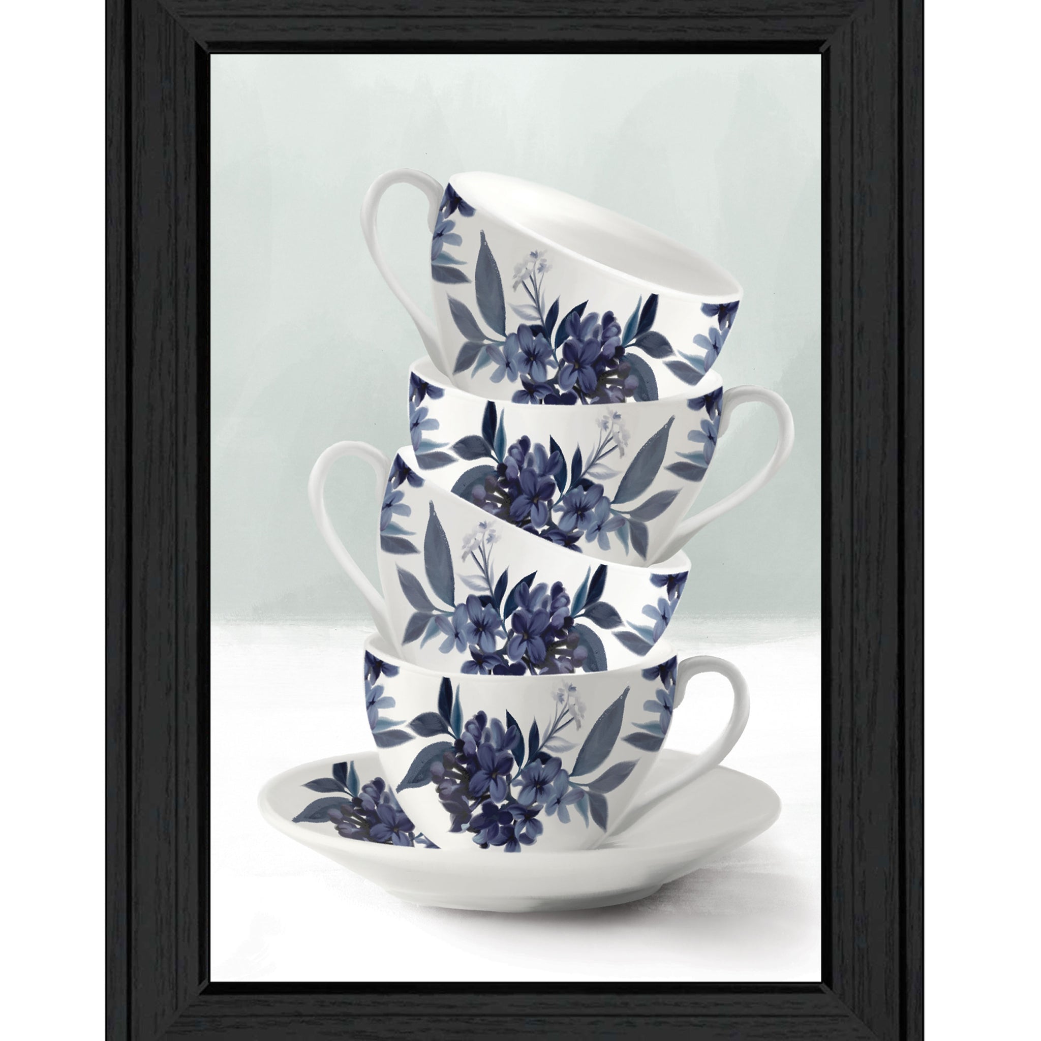 "Tea Tower Blue " By House Fenway, Ready To Hang Framed Print, Black Frame Multicolor Paper