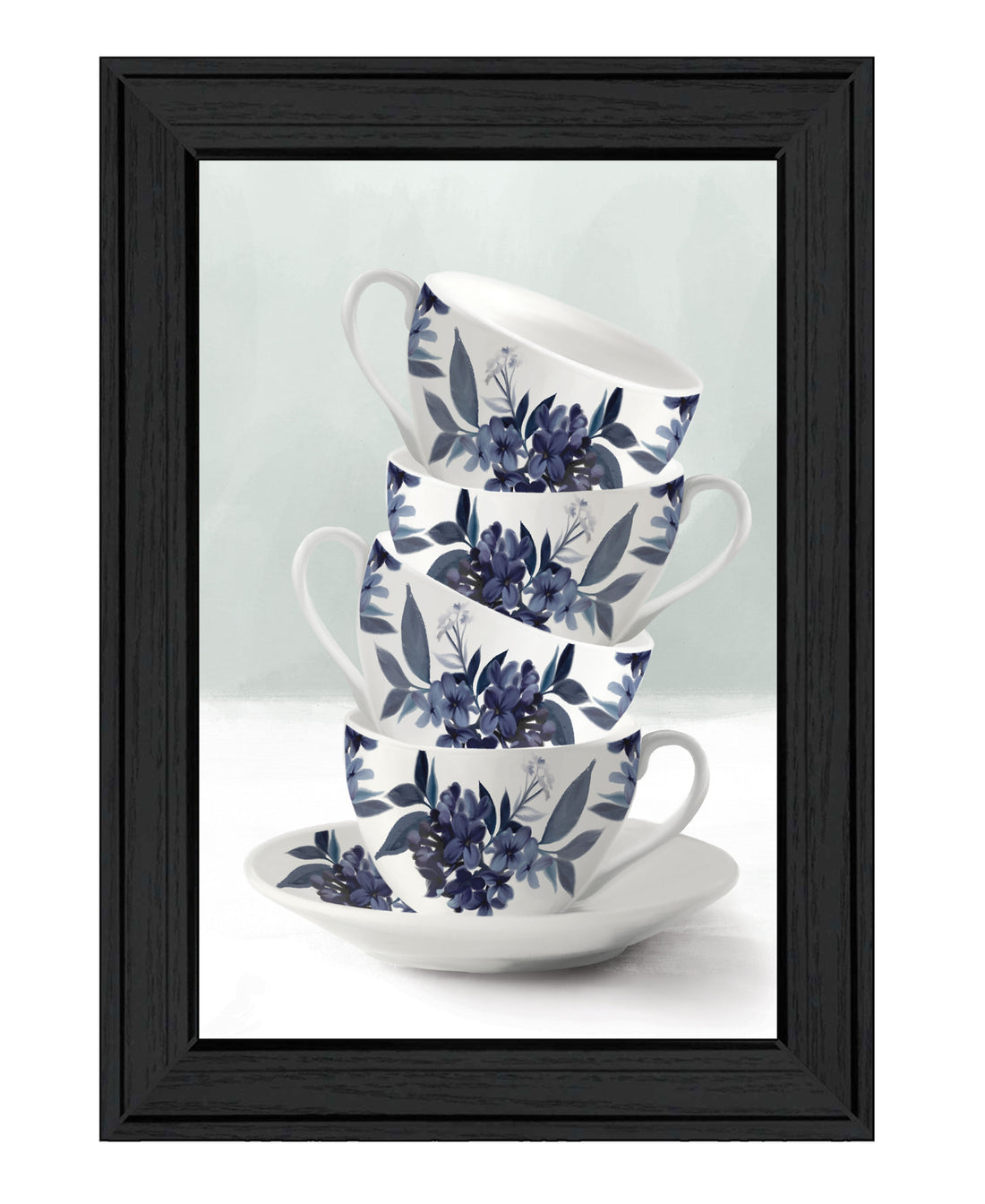 "Tea Tower Blue " By House Fenway, Ready To Hang Framed Print, Black Frame Multicolor Paper