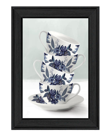 "Tea Tower Blue " By House Fenway, Ready To Hang Framed Print, Black Frame Multicolor Paper