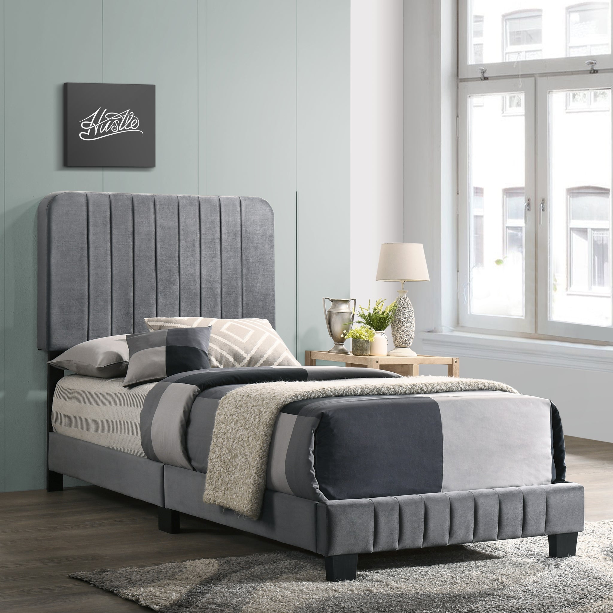 Lodi G0408 Tb Up Twin Bedgray Gray Foam Velvet