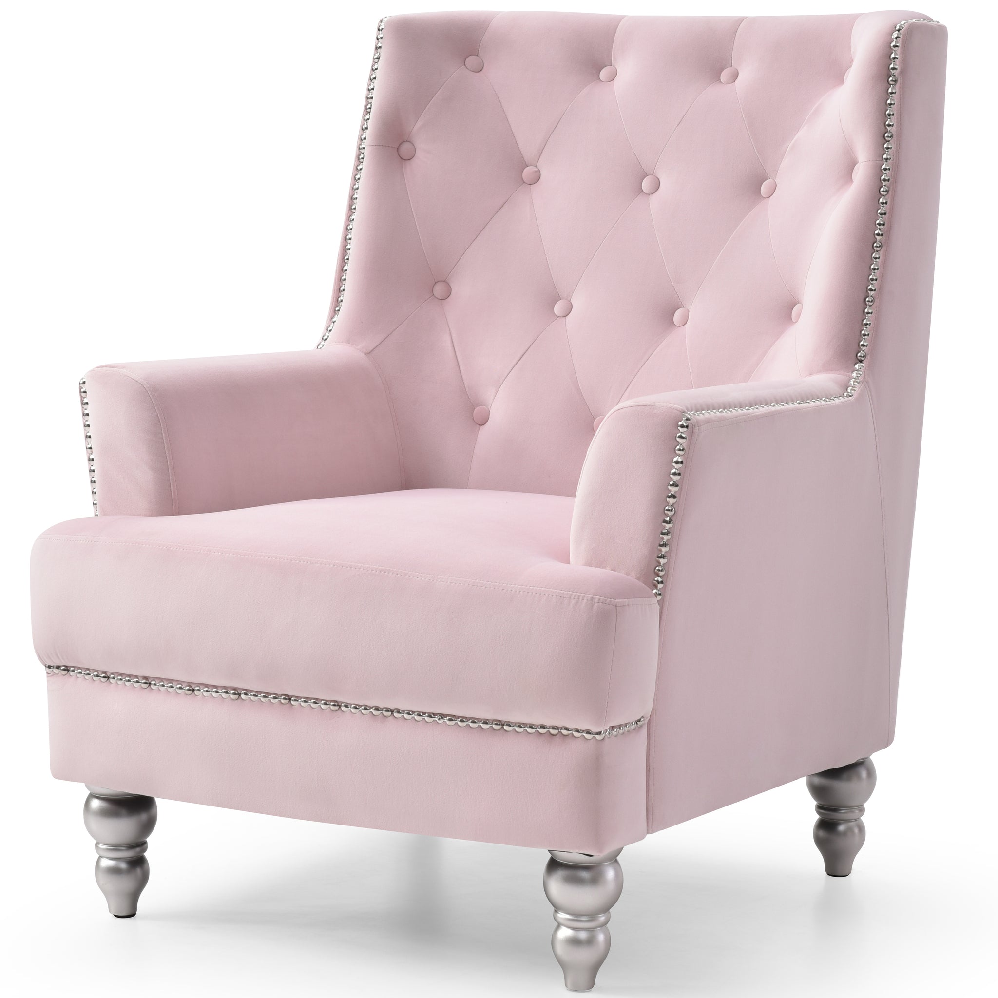 Charming Round Arm Traditional Chair Pink Foam Velvet