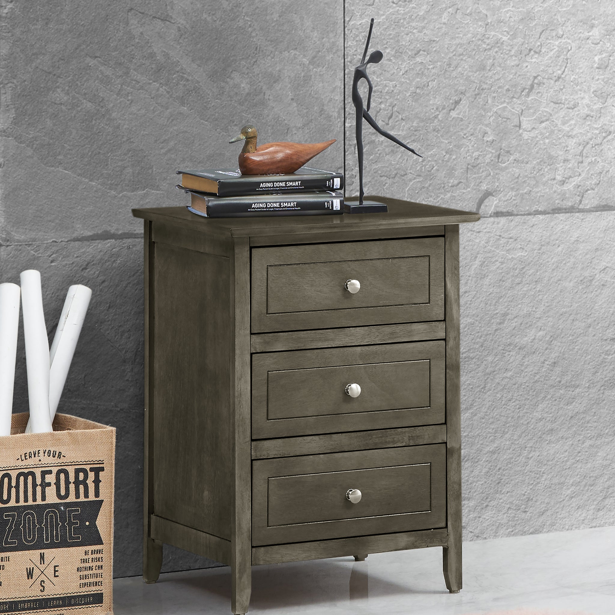Daniel G1311 N 05 3 Drawer Nightstandgray Gray Particle Board