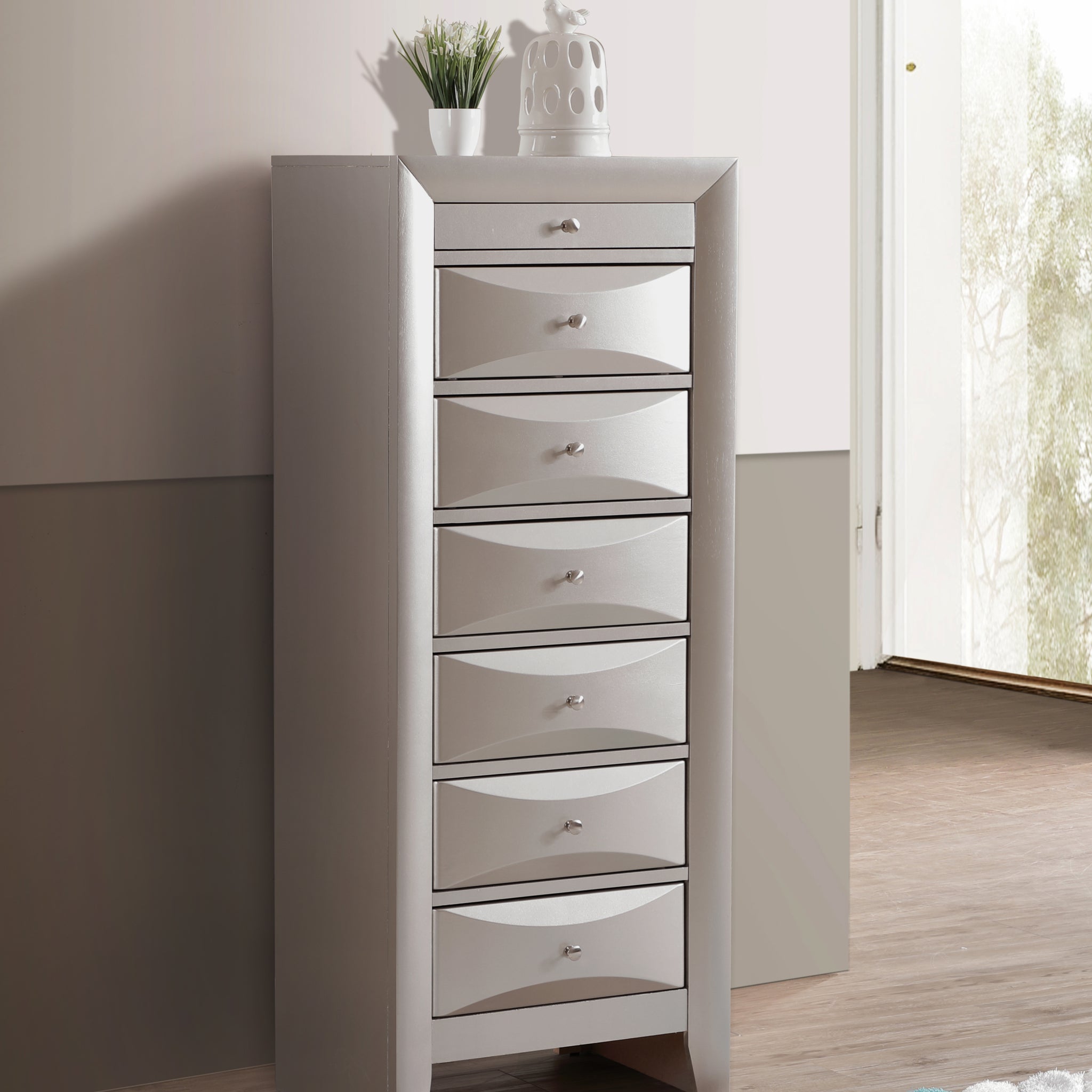 Marilla G1503 Lc 7 Drawer Lingerie Chestsilver Champagne Champagne Particle Board