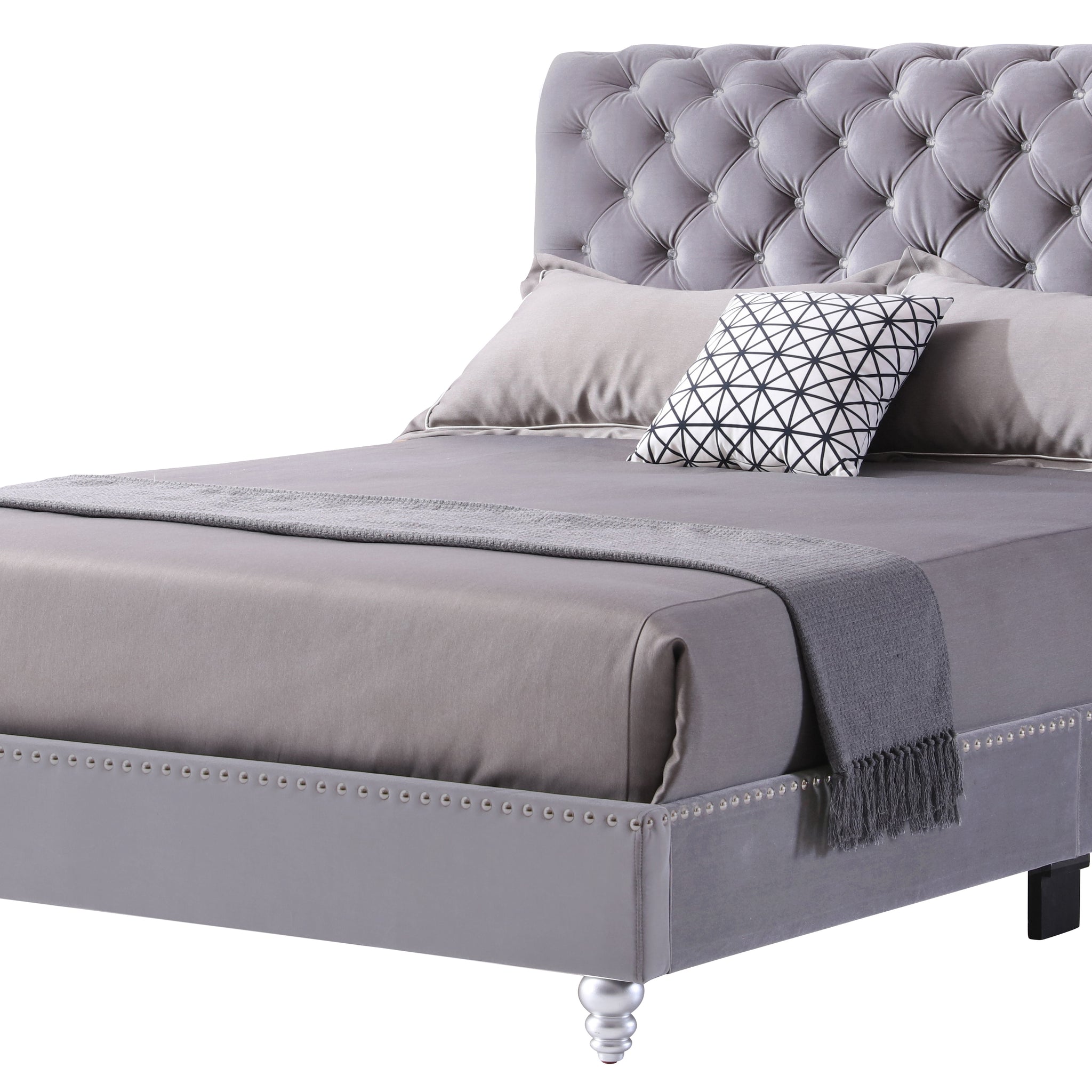 Maxx G1940 Qb Up Tufted Upholstered Bedgray Gray Foam Velvet