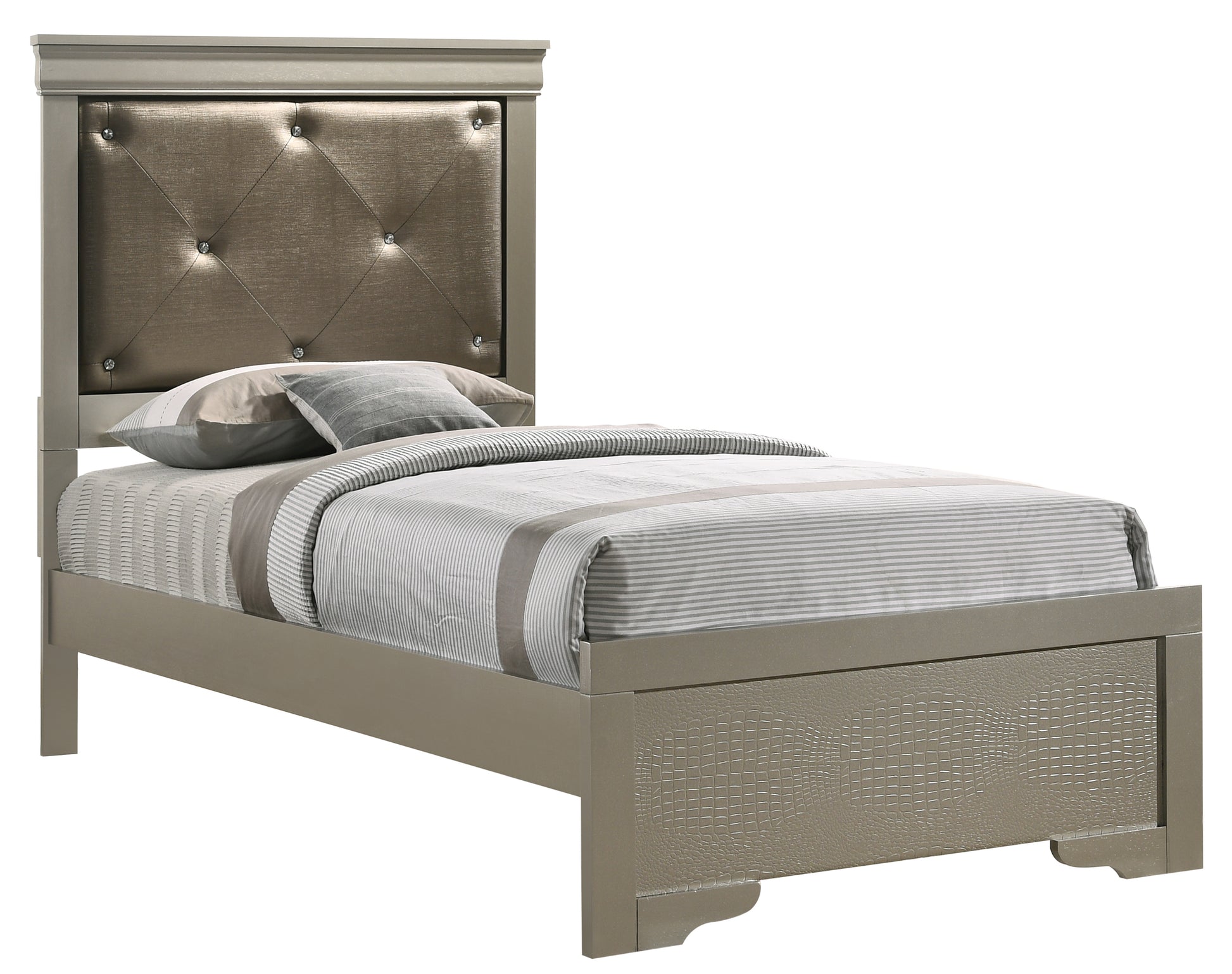 Lorana G6500B Tb2 Twin Bedsilver Champagne Twin Champagne Bedroom Panel Particle Board