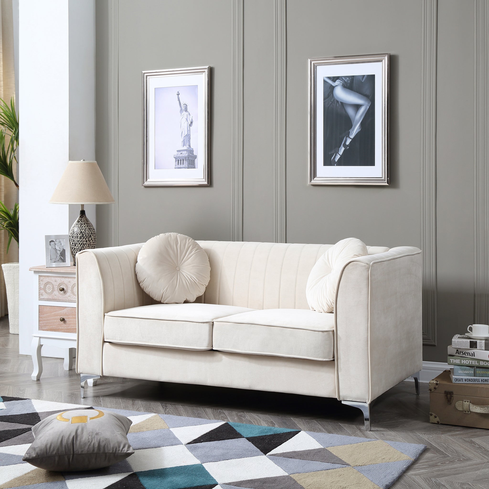 Delray G797A L Loveseat 2 Boxes Ivory Ivory Foam Velvet