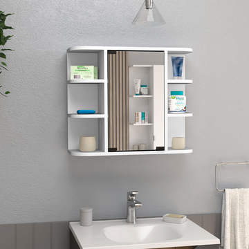 Medicine Cabinet 19" H, Six External Shelves, Three Interior Shelves, White White Particle Board Particle Board