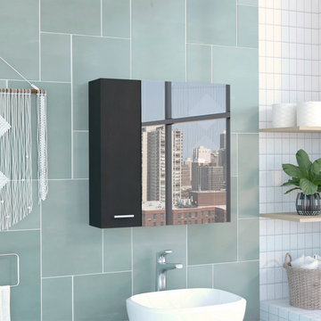 Medicine Double Door Cabinet 23" H,Four Interior Shelves, Black Black Particle Board Particle Board