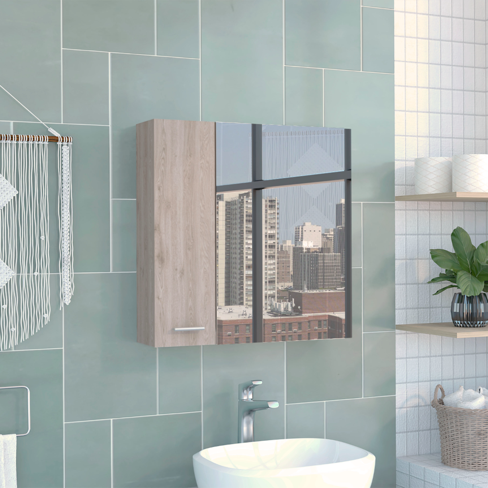 Medicine Double Door Cabinet 23" H,Four Interior Shelves, Light Gray Gray Particle Board Particle Board