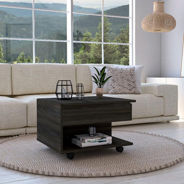 Lift Top Coffee Table, Casters, One Shelf, Carbon Espresso Brown Particle Board Particle Board