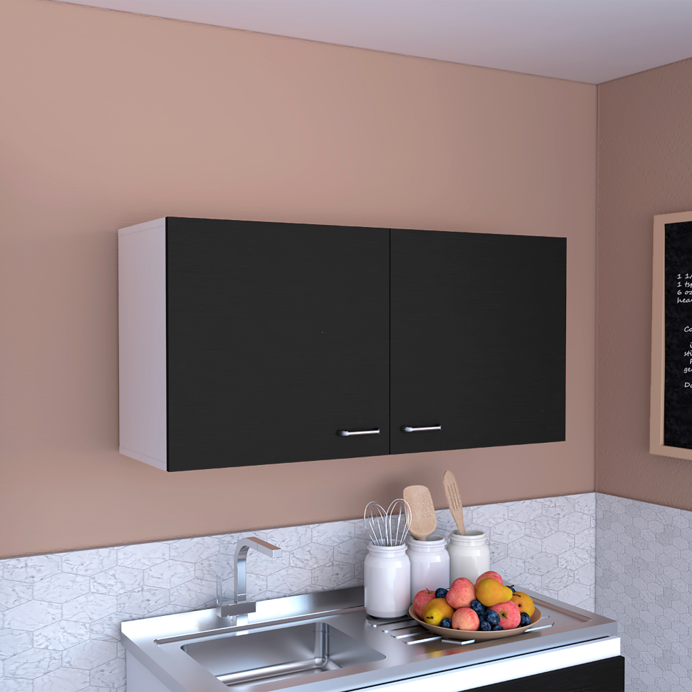 Wall Cabinet 19"H, Two Doors, Two Internal Shelves, Carbon Espresso White Multicolor Particle Board Particle Board