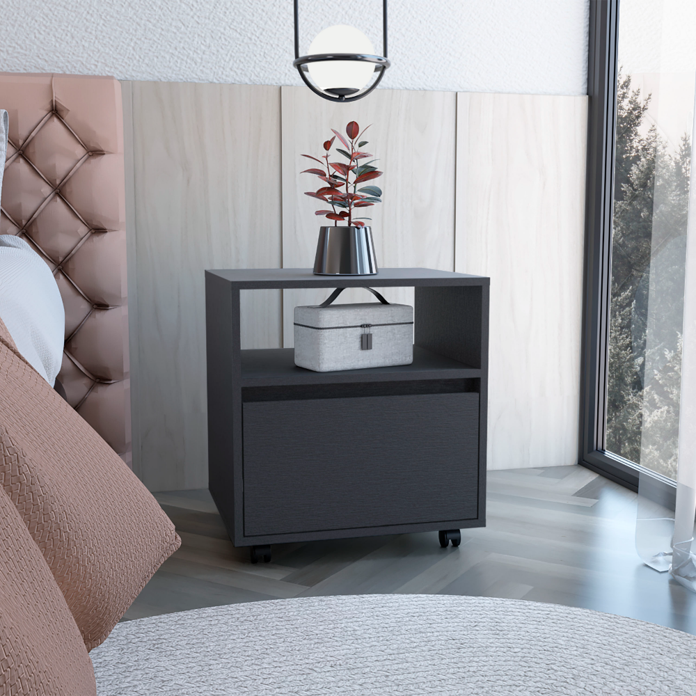 Austin Nightstandend Table, Side Table Casters, Single Drawer Black Wenge 1 Drawer Bedroom Rectangle Modern Shelf Particle Board Particle Board