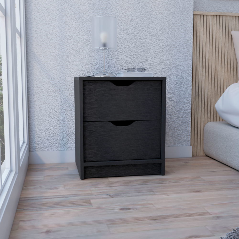 Basilea 2 Drawers Nightstandend Table, Side Table Pull Out System Black Black 2 Drawers Bedroom Rectangle Modern Drawers Particle Board Particle Board
