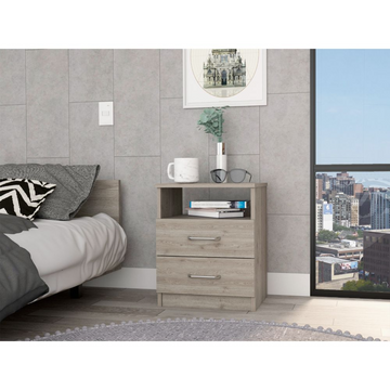 Nightstand 20"H, Two Drawers, One Shelf, Superior Top, Light Gray Gray Particle Board Particle Board